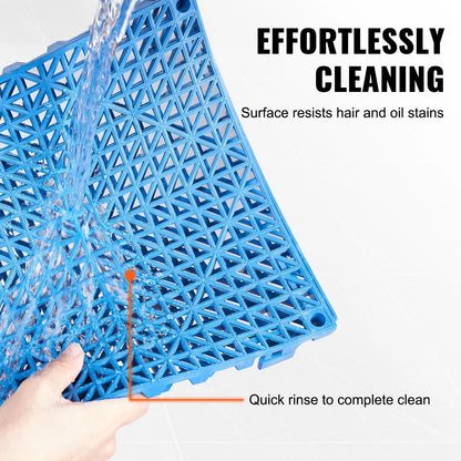 VEVOR Interlocking Tile 55PCS Blue, Drainage Tiles 12 X 12 Splicing, Soft PVC Interlocking Drainage Floor Tiles, Non-Slip Drainage Holes for Restroom, Bathroom, Kitchen, Pool, Wet Areas, Blue