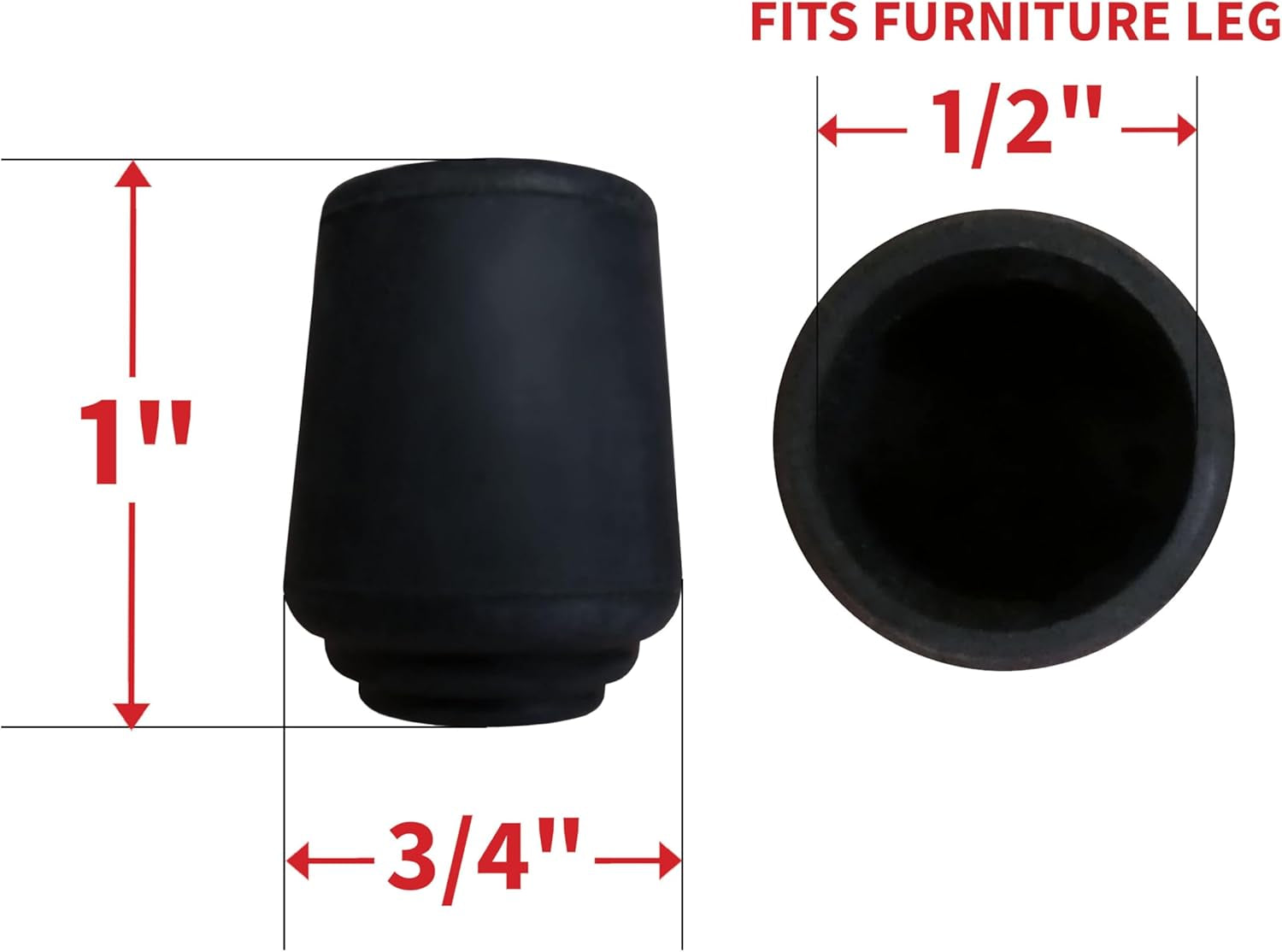 1/2" round Slip-On Rubber Folding Metal Chair Leg Tip Replacement - Protect Surfaces & Dampen Noise, Black, 4 Count (Pack of 1)
