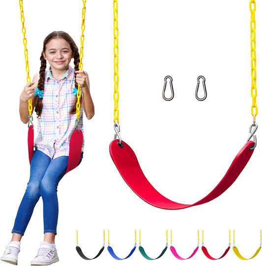 Outdoor Swing Seat Replacement - Pack of 1 Replacement Swings for Swingsets for outside with Plastic Coated Chains and 2 Hooks, Playground Accessories, Red