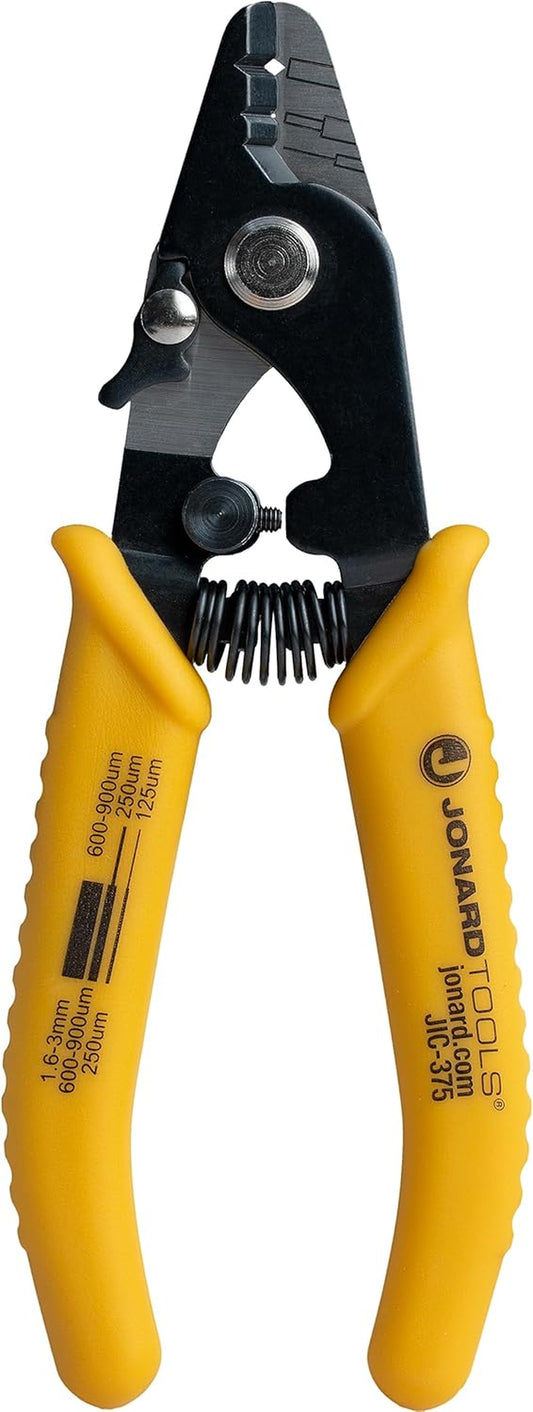 JIC-375 Three Hole Fiber Optic Stripper – Strips 1.6-3.0Mm Jacket, 600-900Μm Buffer, 250Μm Coating, Precision Tool with Angled Jaw and Safety Lock
