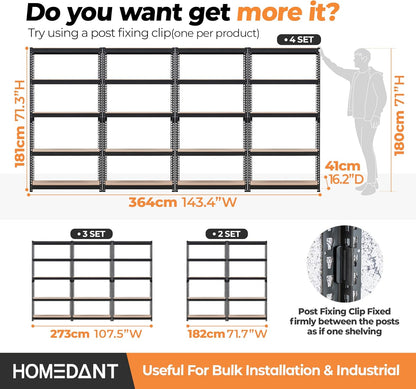 5 Tier Storage Shelves Adjustable Laminated Boltless Garage Metal Shelving Unit Heavy Duty Utility Rack Shelf Warehouse Pantry Closet Kitchen 35.9" W X 16.2" D X 71.3" H 1Pack