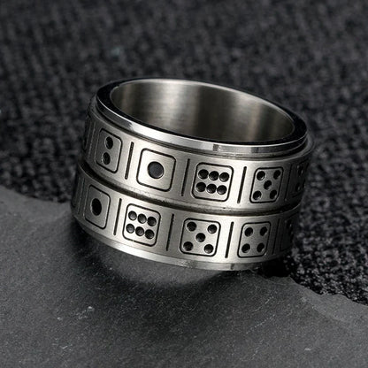New Design Double Dice Ring Men Punk Rotatable Lucky Ring Stainless Steel Punk Spinner Ring