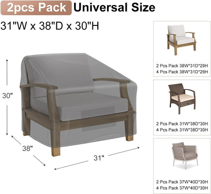 Patio Chair Covers Waterproof,  Lounge Deep Seat Cover, Heavy Duty Outdoor Lawn Patio Furniture Covers (31" W X 38" D X 30" H - 2 Pack)