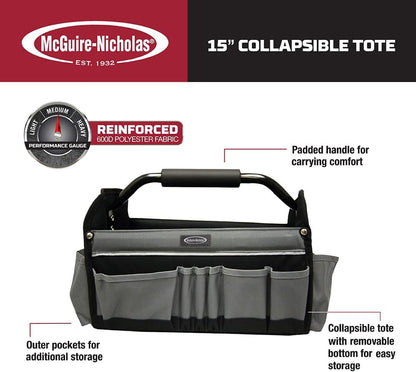 15" Collapsible Tool Tote, Grey and Black Tool Tote Bag, 22015