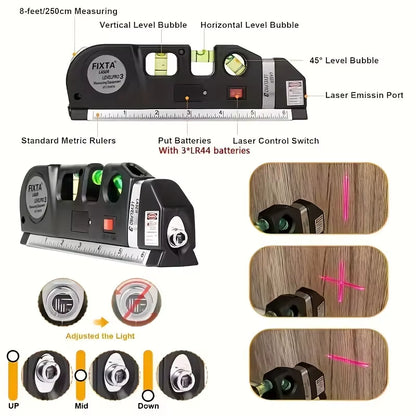 Easy to Use Laser Level Line Tool Multipurpose Laser Level Kit Standard Cross Line Lase 8 Feet Measure Tape Ruler