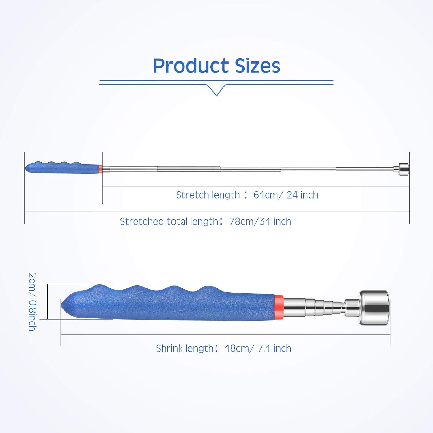 Telescoping Magnetic Pickup Tool 20 Lbs Magnet Extension Tool Telescoping 30 Inch Extendable Stick Gadget for Men Suitable for Birthday Father'S Day Christmas(Blue and Black,2 Pieces)
