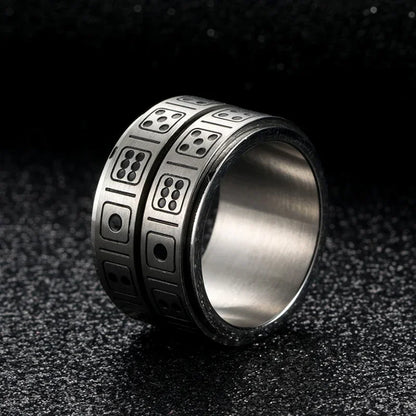 New Design Double Dice Ring Men Punk Rotatable Lucky Ring Stainless Steel Punk Spinner Ring