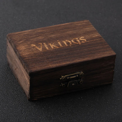 Stainless Steel Nordic Viking Norse Bear Bracelet Adjustable Men Wristband Cuff Bracelets with Viking Wooden Box