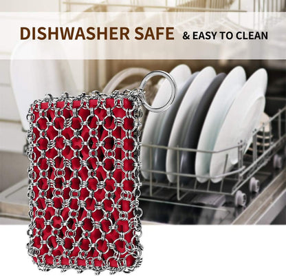 316L Cast Iron Scrubber Cleaner, Large Cast Iron Chain Mail Scrubber - Chainmail Scrubber Sponge - Metal Skillet Scrubbing, Wok, Dutch Oven Cleaning Kit