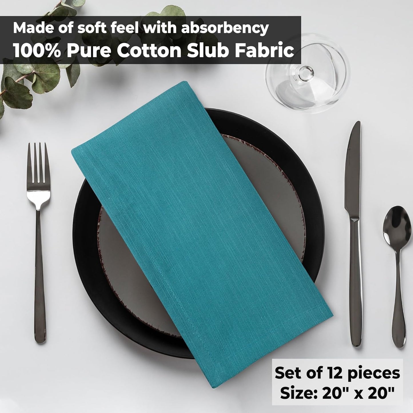 Christmas Dinner Napkins 20’’X20’’ over Sized Set of 12 Turquise Color Cloth Napkins 100% Cotton Slub Thanks Giving Cloth Napkins Premium Hotel Quality Everyday Use Soft Dinner Napkins