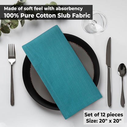 Christmas Dinner Napkins 20’’X20’’ over Sized Set of 12 Turquise Color Cloth Napkins 100% Cotton Slub Thanks Giving Cloth Napkins Premium Hotel Quality Everyday Use Soft Dinner Napkins