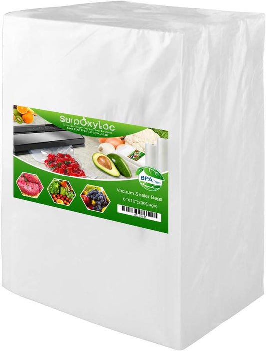200 Pint Size 6"X10" Vacuum Freezer Sealer Bags for Food,Bpa Free, Heavy Duty Commercial Grade,Sous Vide Vaccume Safe,Universal Design Pre-Cut Bag and Work with Any Types Vacuum Sealer