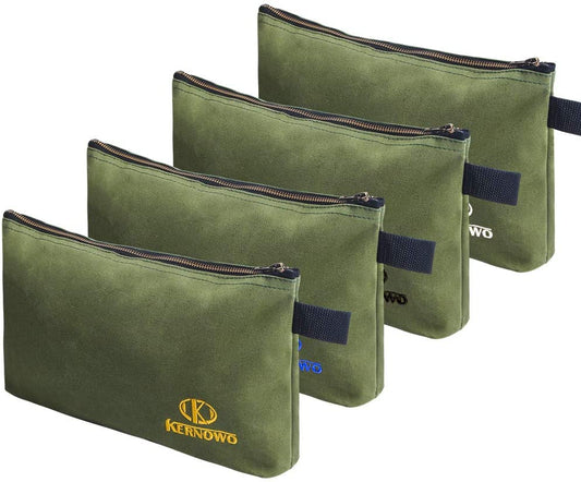 4 Pack Upgrade Zipper Canvas Tool Pouch, 20 Oz Heavy Duty Tool Bag, Water Resistant Utility Tools Organizer, 12.75 X 8 X 2.25 Inch Spacious Storage Pouches with Dependable Brass Zippers