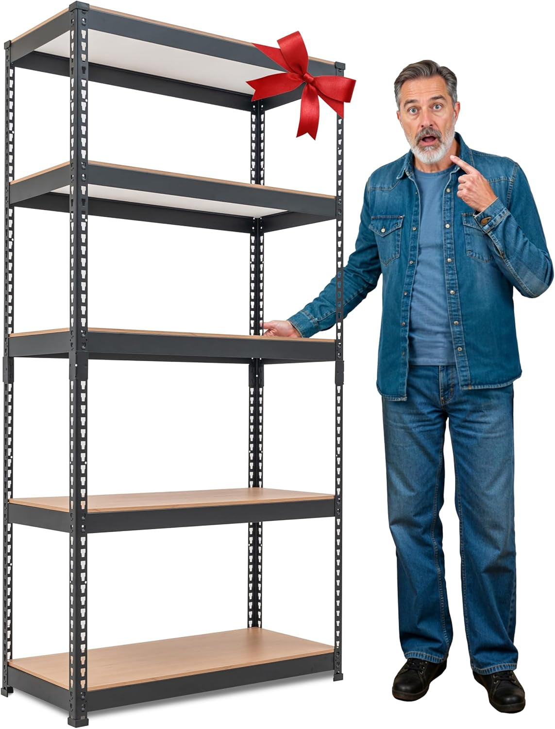 5 Tier Storage Shelves Adjustable Laminated Boltless Garage Metal Shelving Unit Heavy Duty Utility Rack Shelf Warehouse Pantry Closet Kitchen 35.9" W X 16.2" D X 71.3" H 1Pack