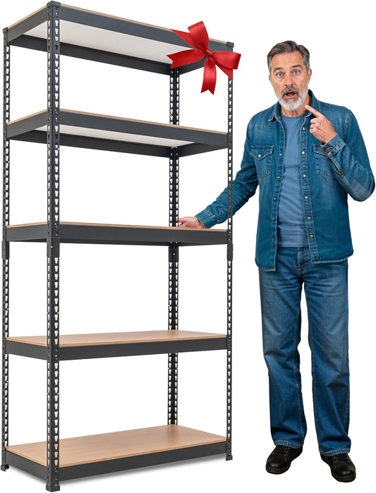 5 Tier Storage Shelves Adjustable Laminated Boltless Garage Metal Shelving Unit Heavy Duty Utility Rack Shelf Warehouse Pantry Closet Kitchen 35.9" W X 16.2" D X 71.3" H 1Pack