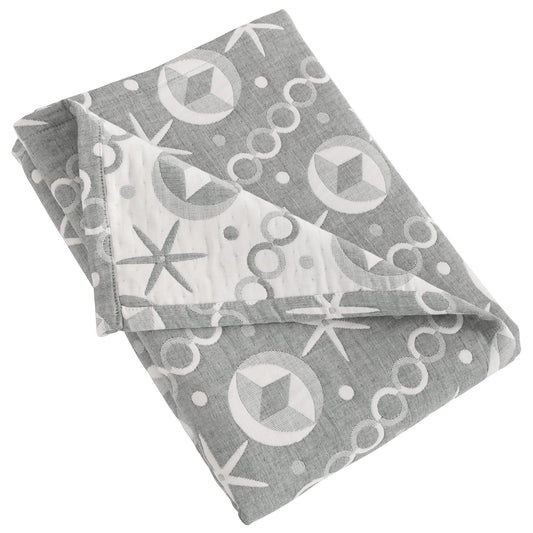 3 Layer Oversized Muslin Cotton Toddler Blanket, 45X60 Inches Jacquard Reversible Nursery Bed Blanket, Super Soft and Thermal Crib Blanket for All Seasons, Baby Gift, 45"X60", Grey Starfish