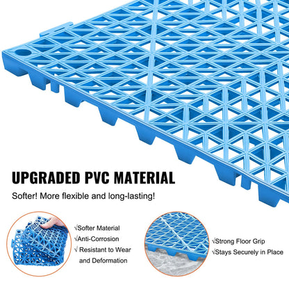VEVOR Interlocking Tile 55PCS Blue, Drainage Tiles 12 X 12 Splicing, Soft PVC Interlocking Drainage Floor Tiles, Non-Slip Drainage Holes for Restroom, Bathroom, Kitchen, Pool, Wet Areas, Blue