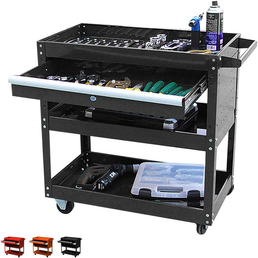 Big Tool Cart,4-Wheel Tool Cart,Rolling Tool Cart,Big Tool Storage Cart,Tool Cart with Ball-Bearing Slides,Tool Cart&Tool Chest for Garage and Warehouse (Black)