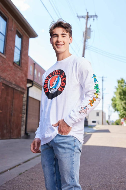 Grateful Dead Men'S Long Sleeve T-Shirt Steal Your Face Stealie Dancing Bears Officially Licensed