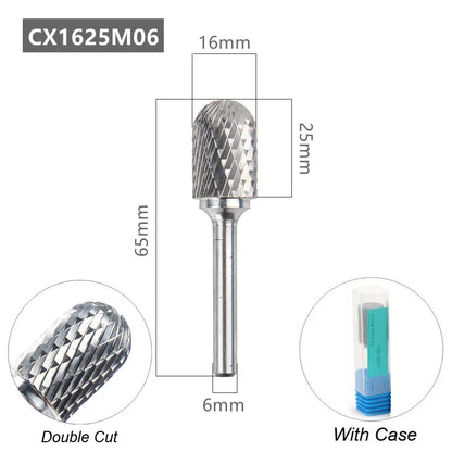 Tungsten Carbide Rotary File Burr Style C Ball Nose Cylinder 6Mm 1/4 Shank Mould Carving Tools Single Cut Milling Cutter Metal