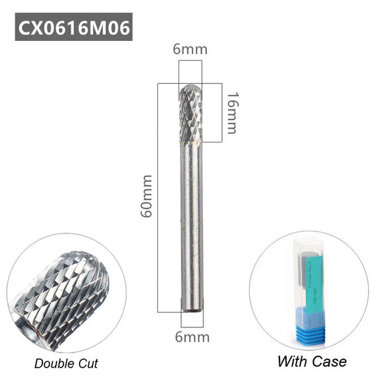 Tungsten Carbide Rotary File Burr Style C Ball Nose Cylinder 6Mm 1/4 Shank Mould Carving Tools Single Cut Milling Cutter Metal